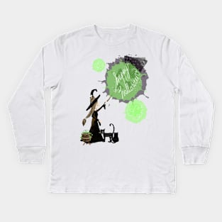 Halloween Witch Pattern Kids Long Sleeve T-Shirt